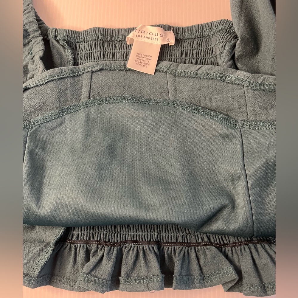 Kirious Long Sleeve 100% Textured Washed Cotton Crop Top - Teal - Picture 7 of 10